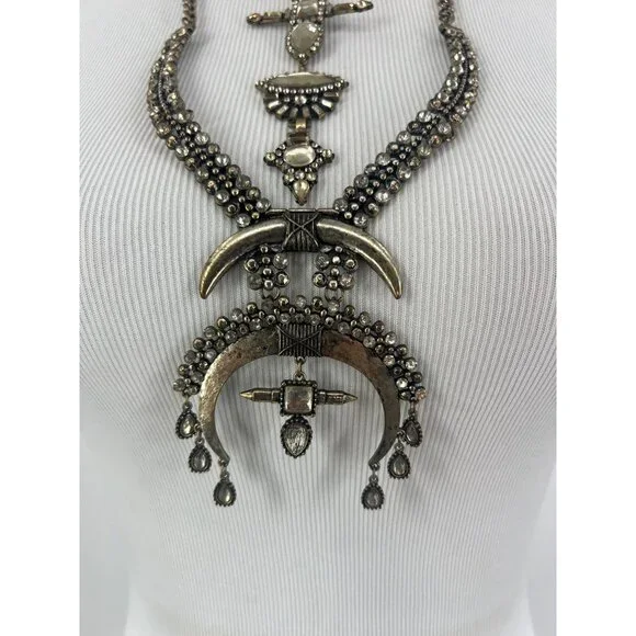 Free People Multilayered Antiqued Silver & Rhinestone Necklace - Picture 5 of 16